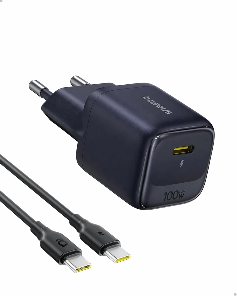 Baseus ▫️ Carregador USB-C Enerfill de 100 W, carregador rápido PD compacto, carregador GAN para MacBook Pro/Air, iPad Pro, iPhone 17/16/15, Samsung Galaxy S25/S24, computador portátil (cabo USB-C de 1 m incluído)