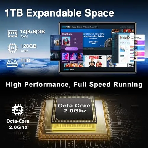 DEERTiME ▫️ Tablet de 10 polegadas, Android, 14 GB de RAM + 128 GB de ROM/TF de 1 TB, Octa-Core a 2,0 GHz, Wi-Fi 5G, BT 5.0, Áudio de 3,5 mm, Bateria de 8000 mAh, Câmara de 5+8 MP, Widevine L1, Tablet com capa, rato e teclado - Cinzento 3