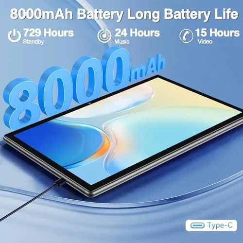 DEERTiME ▫️ Tablet de 10 polegadas, Android, 14 GB de RAM + 128 GB de ROM/TF de 1 TB, Octa-Core a 2,0 GHz, Wi-Fi 5G, BT 5.0, Áudio de 3,5 mm, Bateria de 8000 mAh, Câmara de 5+8 MP, Widevine L1, Tablet com capa, rato e teclado - Cinzento 4