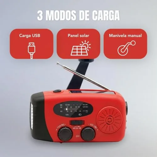 HYPIA ▫️ RÁDIO SOLAR DE EMERGÊNCIA com manivela e carregamento USB-C, rádio AM/FM portátil com bateria recarregável de 2000 mAh, lanterna LED, power bank, ideal para acampamento, sobrevivência, excursões, cortes de energia e uso doméstico 3