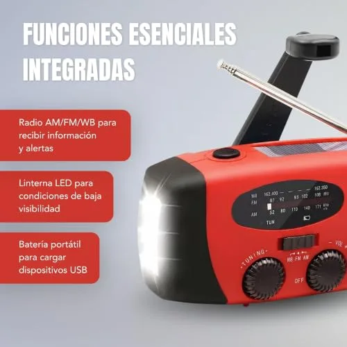 HYPIA ▫️ RÁDIO SOLAR DE EMERGÊNCIA com manivela e carregamento USB-C, rádio AM/FM portátil com bateria recarregável de 2000 mAh, lanterna LED, power bank, ideal para acampamento, sobrevivência, excursões, cortes de energia e uso doméstico 4
