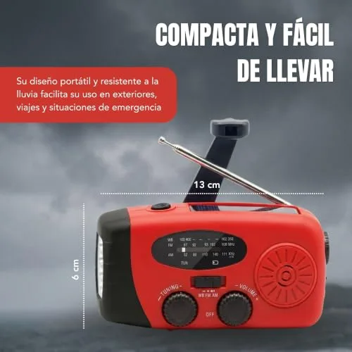 HYPIA ▫️ RÁDIO SOLAR DE EMERGÊNCIA com manivela e carregamento USB-C, rádio AM/FM portátil com bateria recarregável de 2000 mAh, lanterna LED, power bank, ideal para acampamento, sobrevivência, excursões, cortes de energia e uso doméstico 5