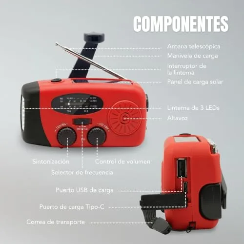 HYPIA ▫️ RÁDIO SOLAR DE EMERGÊNCIA com manivela e carregamento USB-C, rádio AM/FM portátil com bateria recarregável de 2000 mAh, lanterna LED, power bank, ideal para acampamento, sobrevivência, excursões, cortes de energia e uso doméstico 6