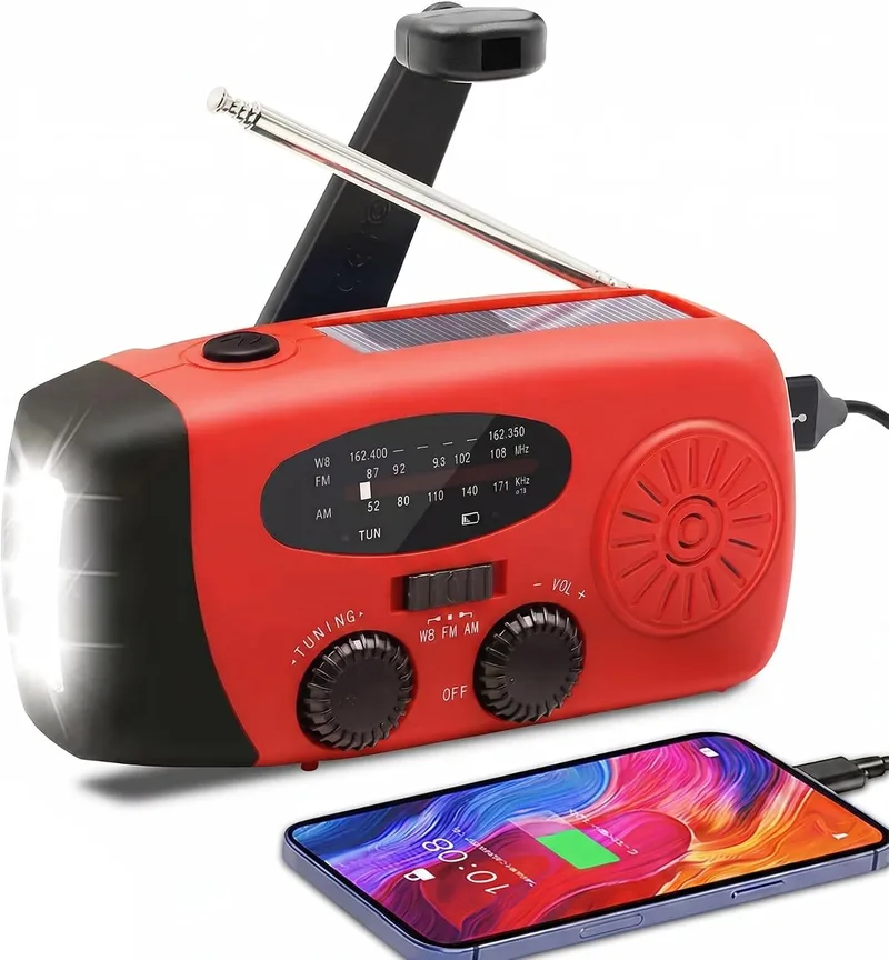 HYPIA ▫️ RÁDIO SOLAR DE EMERGÊNCIA com manivela e carregamento USB-C, rádio AM/FM portátil com bateria recarregável de 2000 mAh, lanterna LED, power bank, ideal para acampamento, sobrevivência, excursões, cortes de energia e uso doméstico