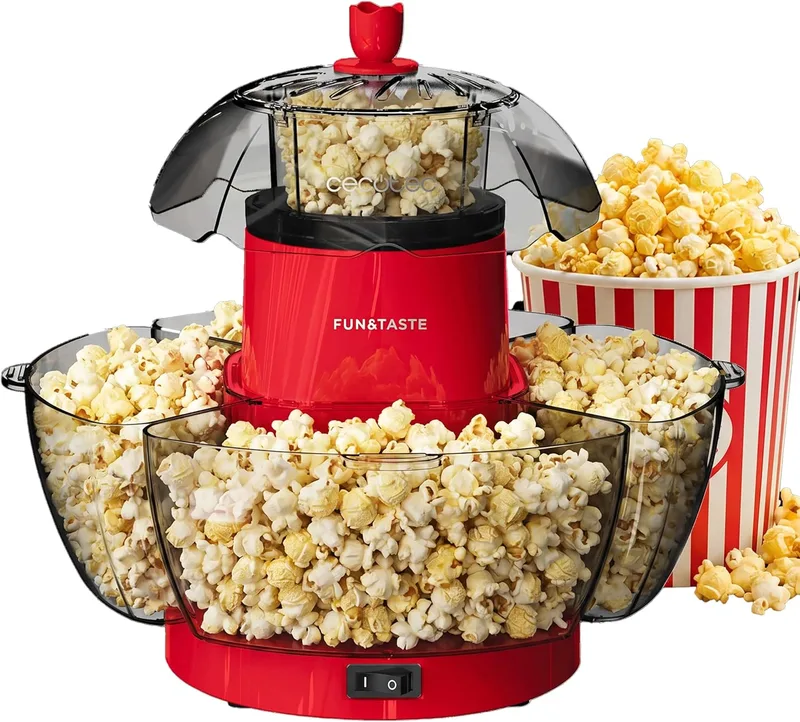 Cecotec ▫️ Máquina de pipocas Fun&Taste P'Corn Lotus. Máquina de pipocas de 1200 W, pipocas prontas em 2 minutos, inclui 4 recipientes removíveis com uma capacidade total de 4,5 L