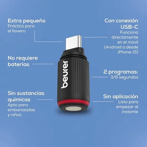 Beurer ▫️ BiteX Go Deep Black – Aparelho contra picadas de insetos para smartphone, tratamento de mordidas e picadas, alivia a comichão, para telemóveis Android e iPhone (USB-C), com luz 7
