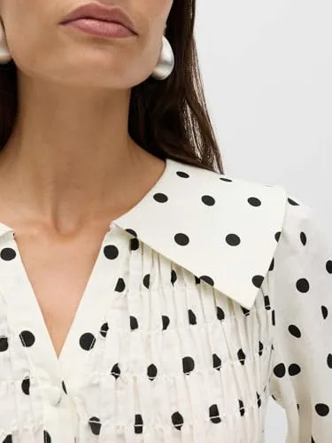 Marks & Spencer ▫️ Blusa franzida com bolinhas, rica em linho, para mulher, justa ao corpo, com peplum na parte inferior e manga curta 4