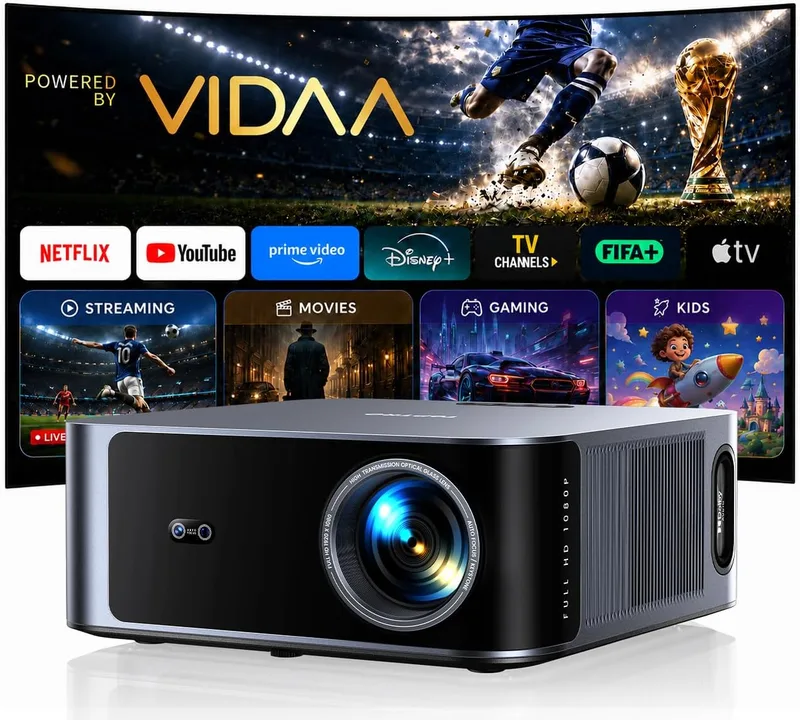 TOPTRO ▫️ Projetor 4K【Alto brilho 2000 ANSI/Sistema de operação mais rápido/40 W Dolby Audio】Projetor com Netflix incluído, TV em direto, FHD 1080p, HDR10, focagem automática/correção trapezoidal, controlo por voz, BT 5.4, para utilização no exterior/cinema em casa
