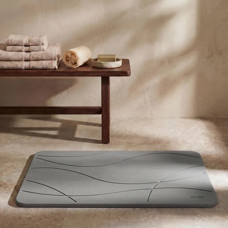 svet ▫️ Tapete de casa de banho de diatomite - Secagem rápida e ultra absorvente, antiderrapante, antibacteriano e antifúngico, tapete de casa de banho de pedra de diatomite (cinzento escuro do mar)