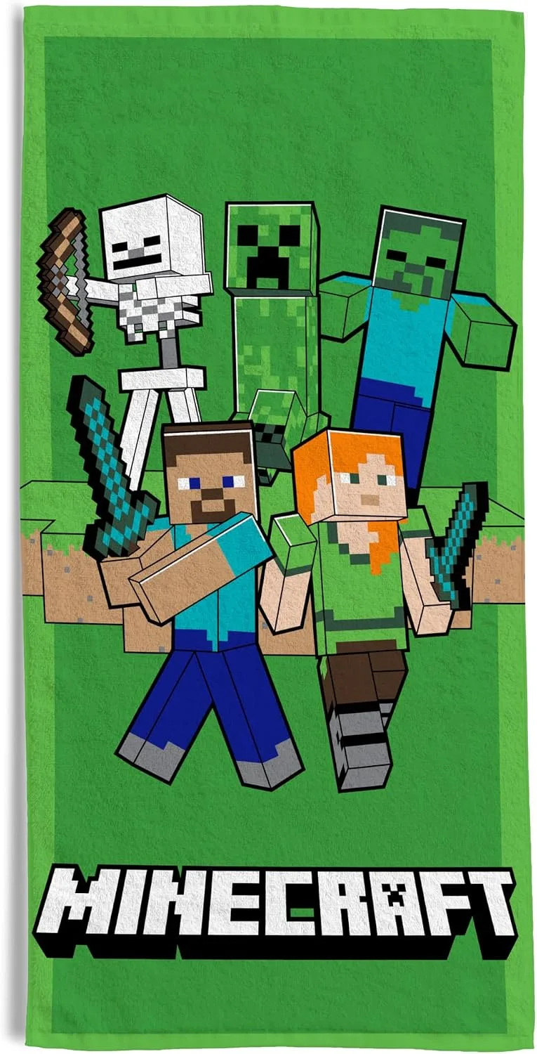 hermet ▫️ Toalha de Praia Minecraft, 70 x 140 cm, Toalha de Praia ou de Piscina, 100% algodão. Suave, prática e leve
