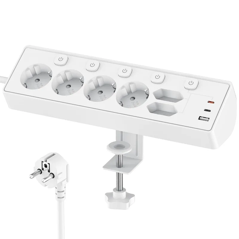 KEMELO ▫️ 3M Extensão com USB, 6 tomadas e 3 portas USB, extensão PD de 30 W com proteção contra sobrecarga, extensão elétrica de 2 m com interruptor para secretária, escritório e casa