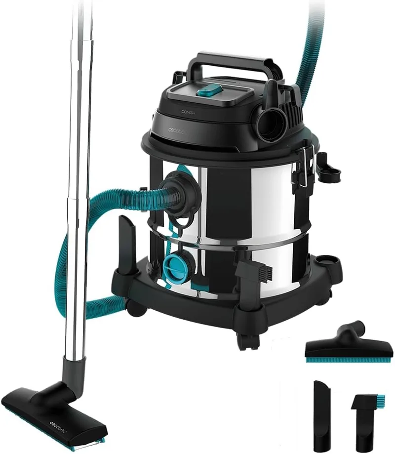 Cecotec ▫️ Aspirador de sólidos e líquidos Conga Rockstar Wet & Dry Steel Neo, com depósito de 20 L. 1400 W, 22 kPa, depósito de 20 L, aspirador e soprador, estrutura metálica, 4 acessórios, rodas, raio de ação de 5 m