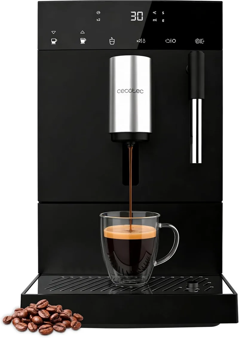 Cecotec ▫️ Máquina de café superautomática compacta com vaporizador Cremmaet Compact Elite. 1350 W, 19 bar, sistema Thermoblock, depósito para café em grão com capacidade para 120 g com moedor e 1,1 L de água
