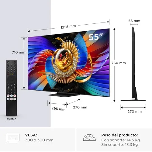 TCL ▫️ TV 55Q7D Pro 55” SQD-Mini LED, 4K HDR 2000 nits, 480 zonas de regulação de brilho, Google TV, Dolby Vision IQ e Atmos, 2.1 Onkyo, 144 Hz, Apple AirPlay 2 e Alexa 2