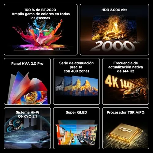 TCL ▫️ TV 55Q7D Pro 55” SQD-Mini LED, 4K HDR 2000 nits, 480 zonas de regulação de brilho, Google TV, Dolby Vision IQ e Atmos, 2.1 Onkyo, 144 Hz, Apple AirPlay 2 e Alexa 3