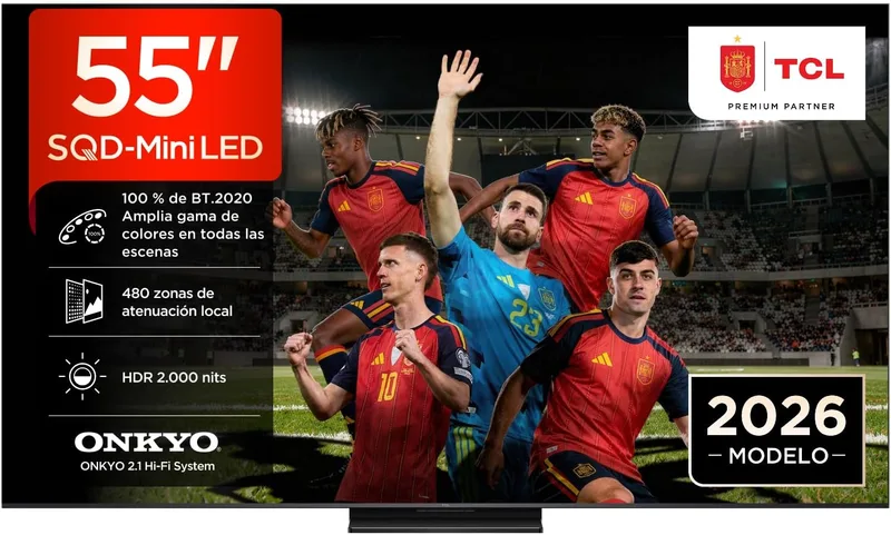 TCL ▫️ TV 55Q7D Pro 55” SQD-Mini LED, 4K HDR 2000 nits, 480 zonas de regulação de brilho, Google TV, Dolby Vision IQ e Atmos, 2.1 Onkyo, 144 Hz, Apple AirPlay 2 e Alexa