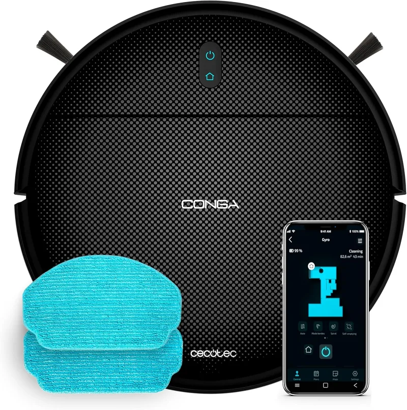 Cecotec ▫️ Robô aspirador com navegação giroscópica e aplicação Conga M10 X-Treme Neo. 2000 Pa, varre, aspira, esfrega e passa o esfregão, autonomia de 120 minutos, sensores anti-queda e 2 escovas laterais