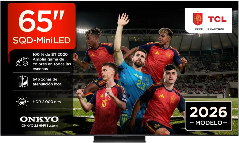 TCL ▫️ TV 65Q7D Pro 65” SQD-Mini LED, 4K HDR 2000 nits, 646 zonas de regulação de brilho, Google TV, Dolby Vision IQ e Atmos, 2.1 Onkyo, 144 Hz, Apple AirPlay 2 e Alexa | 646 zonas de atenuação, 2000 nits de brilho máximo, Dolby Vision IQ e Atmos, som Onkyo 2.1, 144 Hz VRR, AirPlay 2 e Alexa
