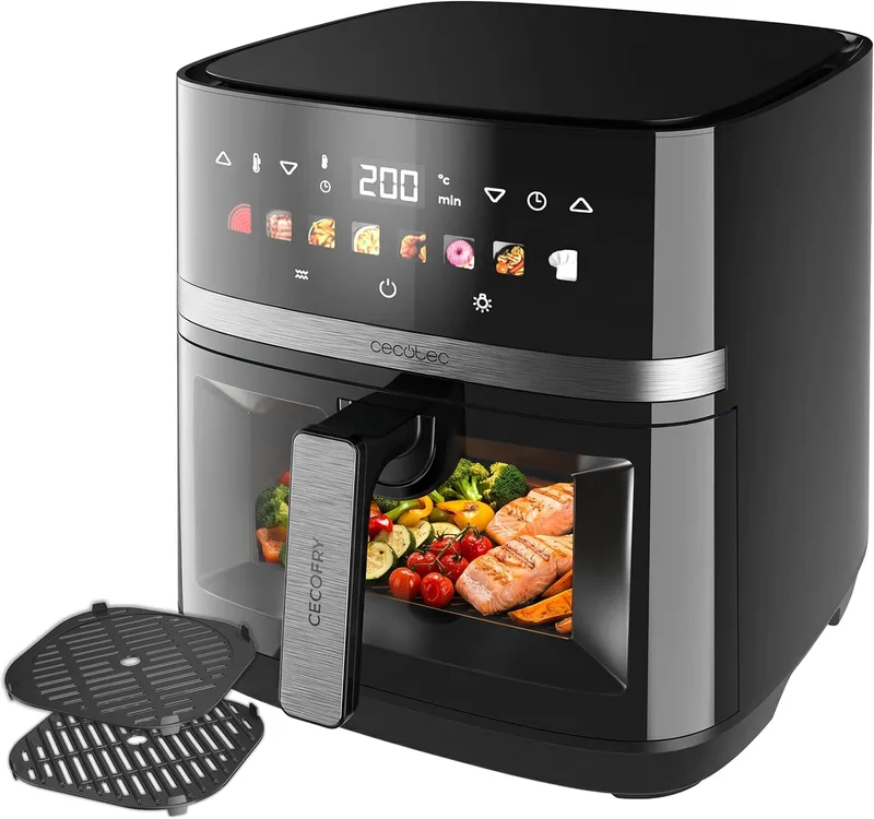 Cecotec ▫️ Fritadeira de ar quente de 8 L com grelha dupla Cecofry&Grill Duoheat 8000 Hot. 2200 W, dourado perfeito e sabor a grelhado nas carnes, temperatura entre 80 e 200 °C, 8 menus e janela