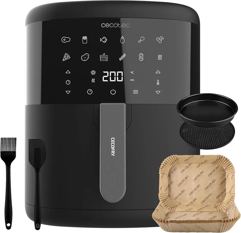 Cecotec ▫️ Fritadeira de ar quente de 6 L com acessórios Cecofry Bombastik 6000 Full Hot. 1700 W, 12 modos, tecnologia PerfectCook, temperatura e tempo reguláveis, controlo tátil, Air Fryer