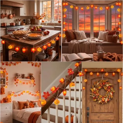 Liyade ▫️ Guirlanda LED de outono 3 m, 20 luzes LED em forma de abóbora 7