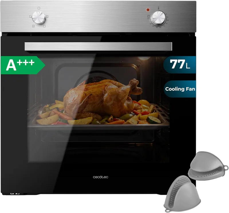 Cecotec ▫️ Forno de encastrar Bolero Hexa C126000 Inox A GloveKit. 2800 W, 77 L de capacidade, 4 funções, Assistente de vapor, Steam EasyClean, Ventoinha de arrefecimento, Vidro triplo, Classe energética A, Luz interior