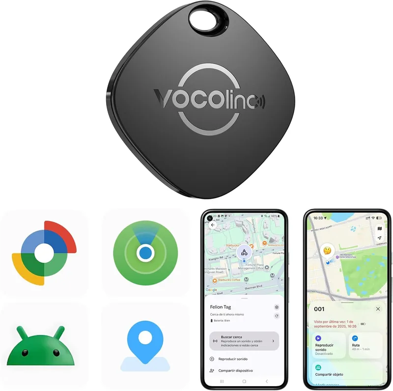 VOCOlinc ▫️ Smart Tag para Android e iOS, sistema duplo de localização de objetos compatível com o Google Locator ou a aplicação Apple Find My, localizador de objetos para chaves/bagagem/malas, bateria substituível
