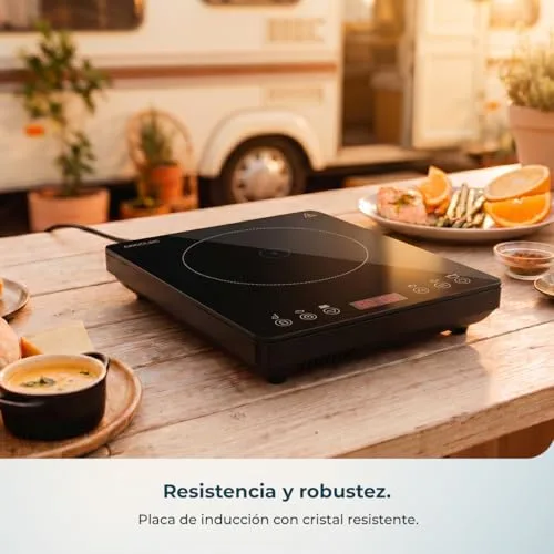 Cecotec ▫️ Placa de indução portátil Full Magma Slim Pure. 2000 W, design em vidro, ecrã tátil, 9 níveis de potência, temporizador, elevada resistência, fácil limpeza, superfície de 26 x 32 cm 2