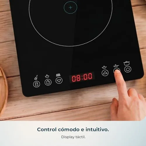 Cecotec ▫️ Placa de indução portátil Full Magma Slim Pure. 2000 W, design em vidro, ecrã tátil, 9 níveis de potência, temporizador, elevada resistência, fácil limpeza, superfície de 26 x 32 cm 5