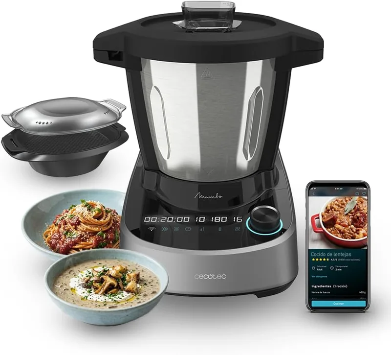 Cecotec ▫️ Robô de cozinha com 37 funções e aplicação Mambo 11090 Daily | Capacidade de 3,3 litros, 4 preparações em simultâneo, ecrã tátil, aplicação Mambo com livro de receitas, balança e jarro em aço inoxidável, compacto