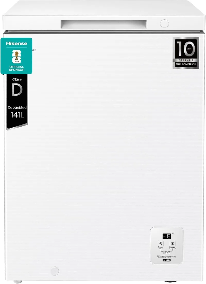 Hisense ▫️ FT145N1AWDL - Arca congeladora horizontal, 141L, 86cm, congelação 360°, congelador convertível, controlo eletrónico da temperatura, proteção do congelador, borracha antibacteriana na porta, branco