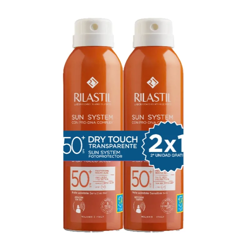 Rilastil ▫️ Pack Sun System Dry Touch, Spray Solar FPS 50+, 2x200 ml