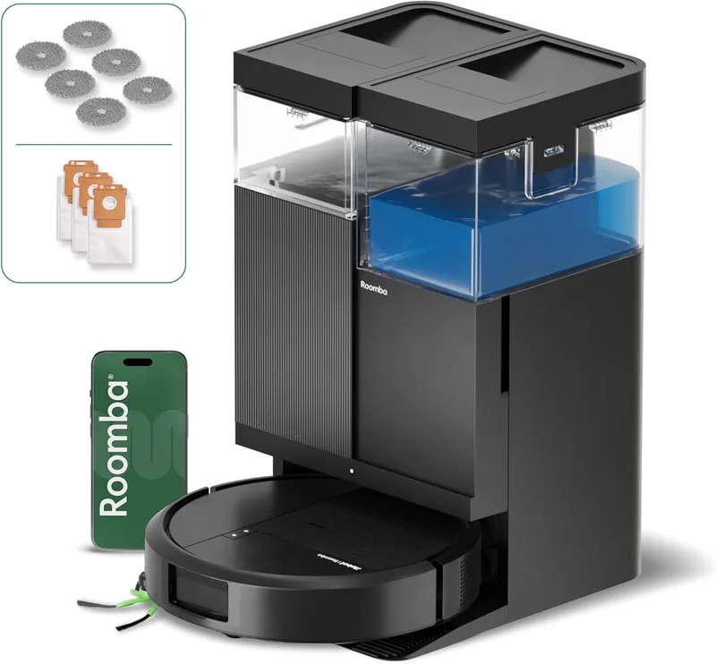 iRobot ▫️ Roomba Plus 516 Combo Base AutoWash multifunções com autolimpeza, 22 kPa, panos DualClean eleváveis e extensíveis, lavagem a 75 °C, secagem a 45 °C, Clearview LiDAR, autonomia de 90 dias, acessórios extra, preto