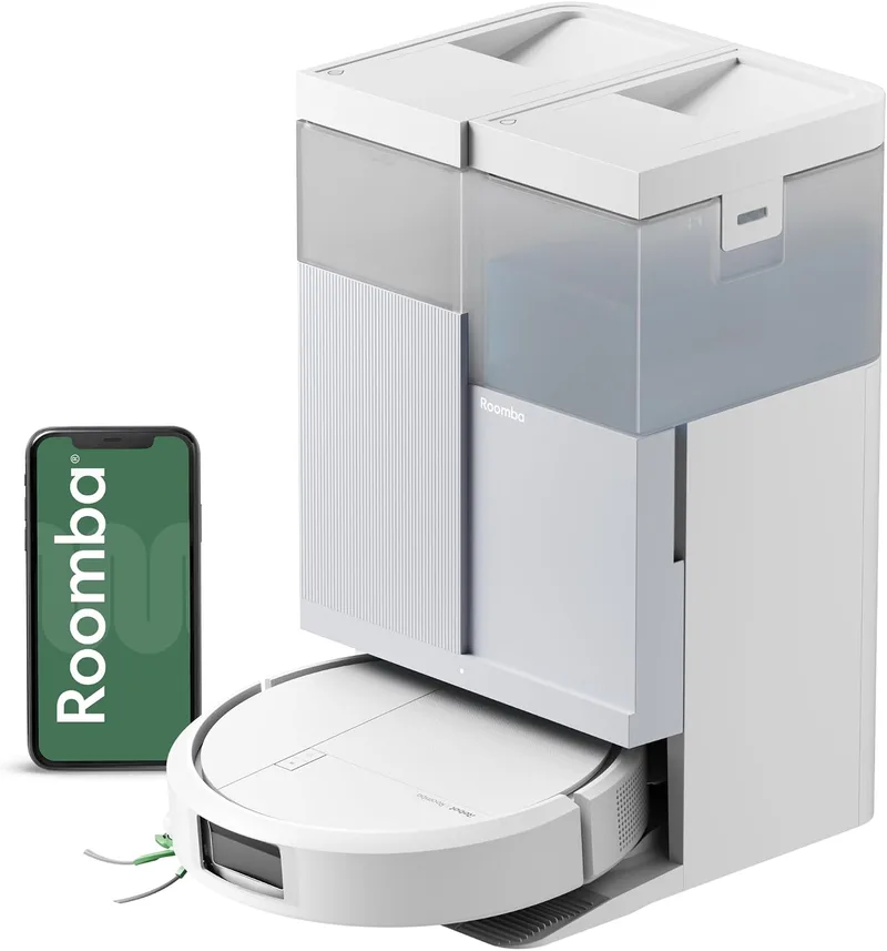 iRobot ▫️ Roomba Plus 416 Combo e Base AutoWash, Aspirador e Esfregona, Acessórios Extra, 20 000 Pa, Esfregona Extensível, Panos DualClean Eleváveis, Secagem a Calor, LiDAR Clearview, Autonomia de 90 dias, Branco