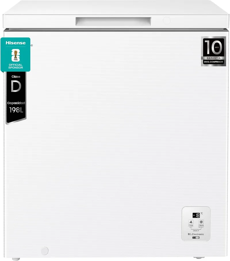 Hisense ▫️ FT200N1AWDL - Arca congeladora horizontal, 198L, 86cm, congelação 360°, congelador convertível, controlo eletrónico da temperatura, proteção do congelador, borracha antibacteriana na porta, branco
