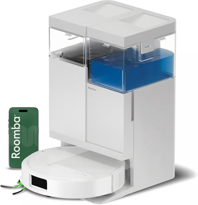 iRobot ▫️ Roomba Plus 515 Combo Base AutoWash multifuncional e autolimpante, 22 000 Pascais, esfregona extensível, esfregonas DualClean eleváveis, lavagem e secagem com calor, Clearview LiDAR, autonomia de 90 dias, branco