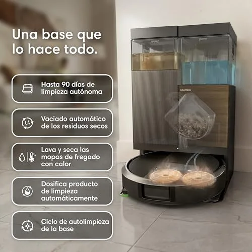 iRobot ▫️ Roomba Plus 576 Combo e Base AutoWash multifunções, 25 kPa, esfregonas DualClean PerfectEdge, lavagem/secagem a quente, IA, PrecisionVision, Clearview Pro LiDAR, autonomia de 90 dias, acessórios extra, preto 3