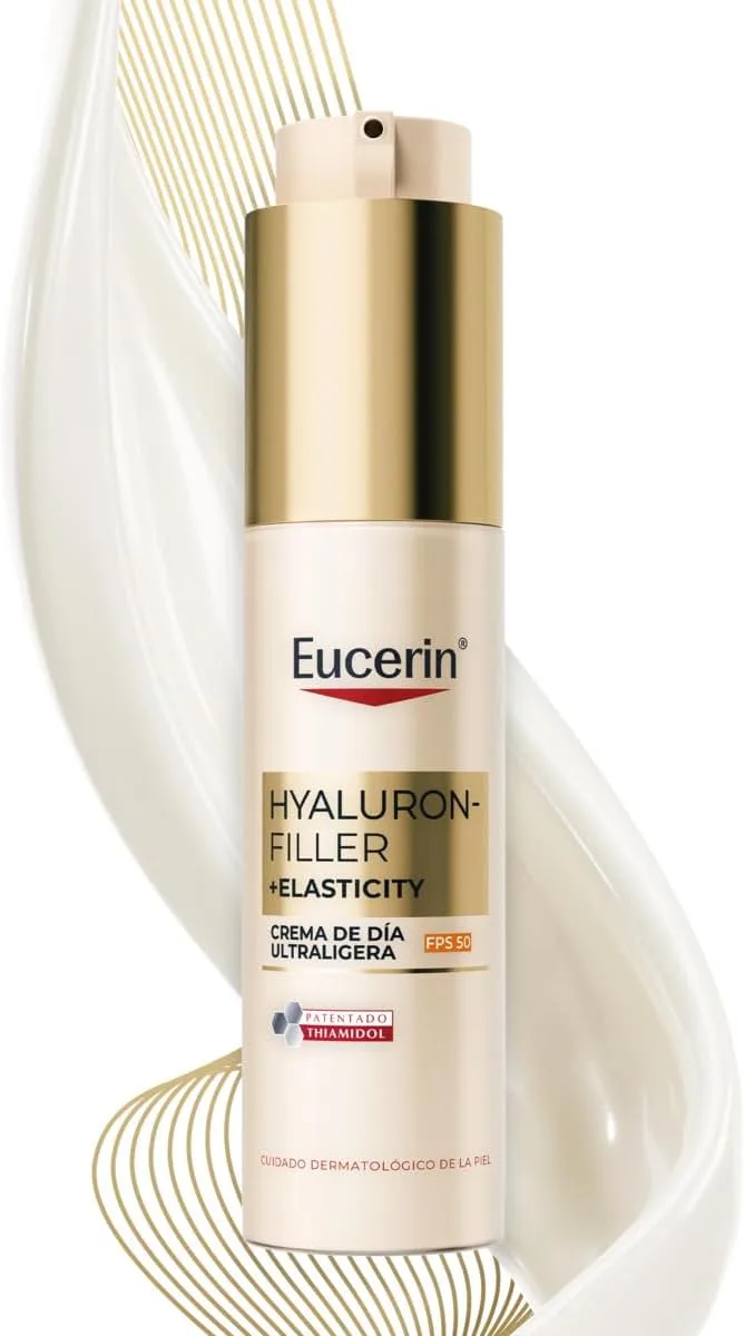 Eucerin ▫️ Hyaluron-Filler + Elasticity Dia Ultraligera SPF50 50 ml, creme facial antimanchas e antirugas, proteção solar com Thiamidol, absorção rápida, para todos os tipos de pele