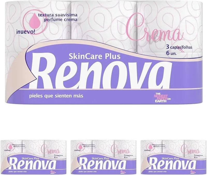 RENOVA ▫️ Skin Care Plus Papel Higiénico Decorado e Perfumado - 6 rolos (embalagem de 4)