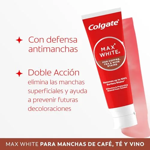 Colgate ▫️ Pasta de dentes branqueadora Max White For Coffee 75 ml, Tea & Wine, elimina até 100% das manchas superficiais, protege o esmalte dos taninos, segura para o esmalte 4