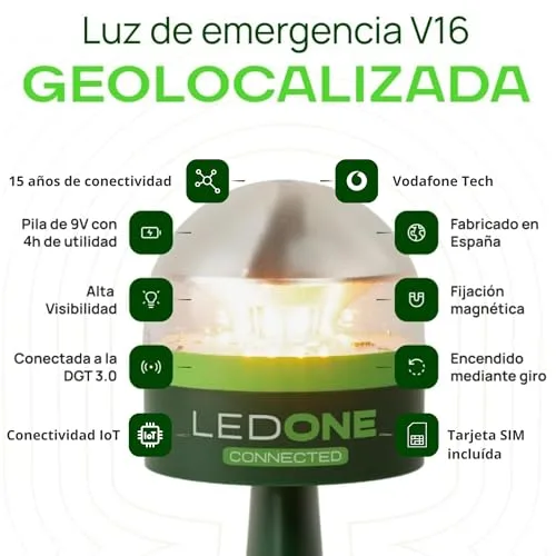 PF LED ONE ▫️ LEDONE - Baliza V16 homologada pela DGT com geolocalizador, luz de emergência para automóvel V16 homologada pela DGT - eSIM e dados até 2038, visibilidade de 1 km a 360º - Fabricada em Espanha (pacote de 2) 3