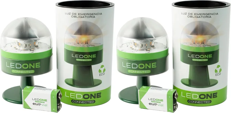 PF LED ONE ▫️ LEDONE - Baliza V16 homologada pela DGT com geolocalizador, luz de emergência para automóvel V16 homologada pela DGT - eSIM e dados até 2038, visibilidade de 1 km a 360º - Fabricada em Espanha (pacote de 2)