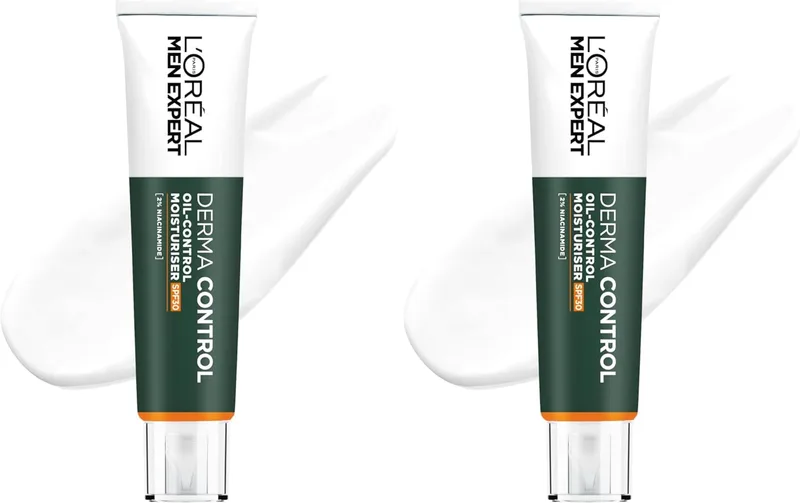 L'Oreal Paris ▫️ L'ORÉAL Paris Men Expert Derma Control Oil-Control Creme Hidratante Facial FPS 30 com Niacinamida, para homens com pele oleosa e com tendência acneica. Reduz as manchas e marcas pós-acne. (Embalagem de 2)