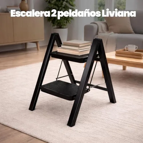 UZIRO ▫️ Escada dobrável de 2 degraus, escada decorativa, degraus largos antiderrapantes, ideal para uso doméstico, na cozinha e no escritório, fácil de guardar e transportar, resistente (preta, 2 degraus) 3