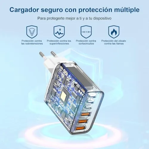 BSTOEM ▫️ Carregador com carregamento rápido USB-C de 65 W, 6 portas rápidas, múltiplas de 25 W (MÁX.) Adaptador de tomada de carregamento rápido, Tipo C para telemóveis iPhone 17, 16, 15, 14, 13, 12, 11 Plus, Pro, MAX, X, XS, XR, para iPad, para carregador Samsung 4