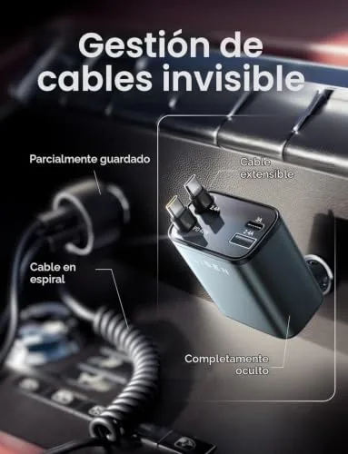 LISEN ▫️ Carregador Retrátil para Automóvel USB-C com Carregamento Rápido PD45W para a Entulhadora 3