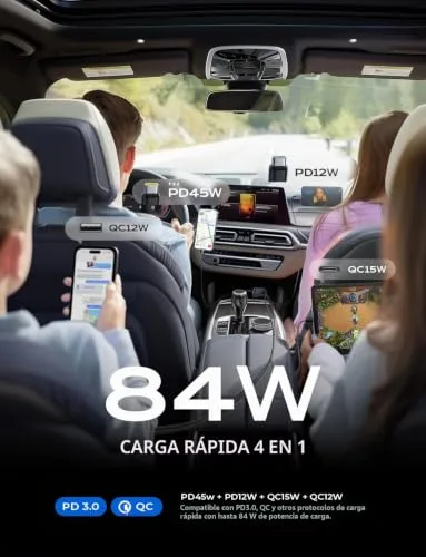 LISEN ▫️ Carregador Retrátil para Automóvel USB-C com Carregamento Rápido PD45W para a Entulhadora 4