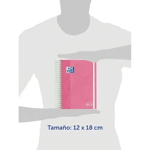 Oxford ▫️ Touch, Agenda 2026-2027, Um dia por página, Capa extra-grossa, 12x18 cm, Espanhol, Cor fúcsia 2