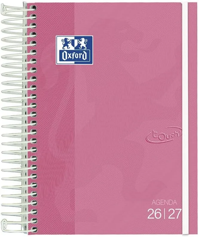 Oxford ▫️ Touch, Agenda 2026-2027, Um dia por página, Capa extra-grossa, 12x18 cm, Espanhol, Cor fúcsia