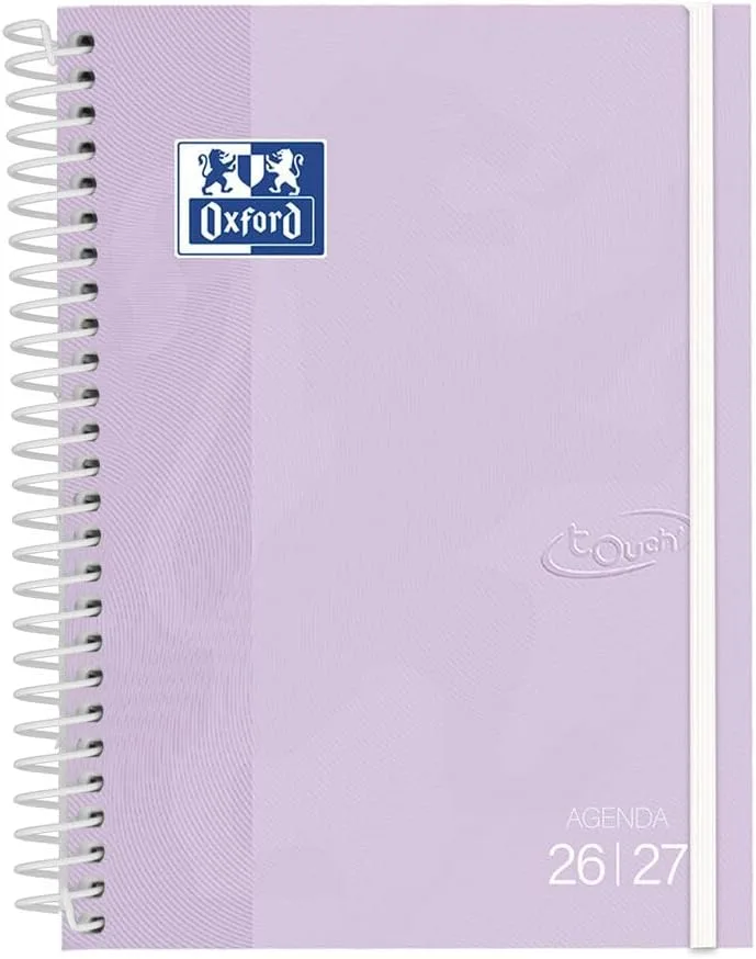 Oxford ▫️ Touch, Agenda 2026-2027, Visão Semanal, Capa Extradura, A5 (15 x 21 cm), Espanhol, Cor Lavanda